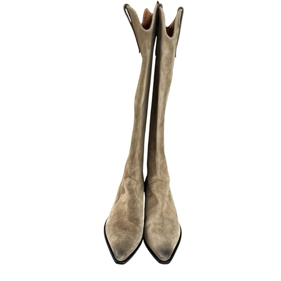 Isabel Marant Denvee Suede Knee High Boots Western Burnished Toe Taupe EU 38 - Picture 3 of 16